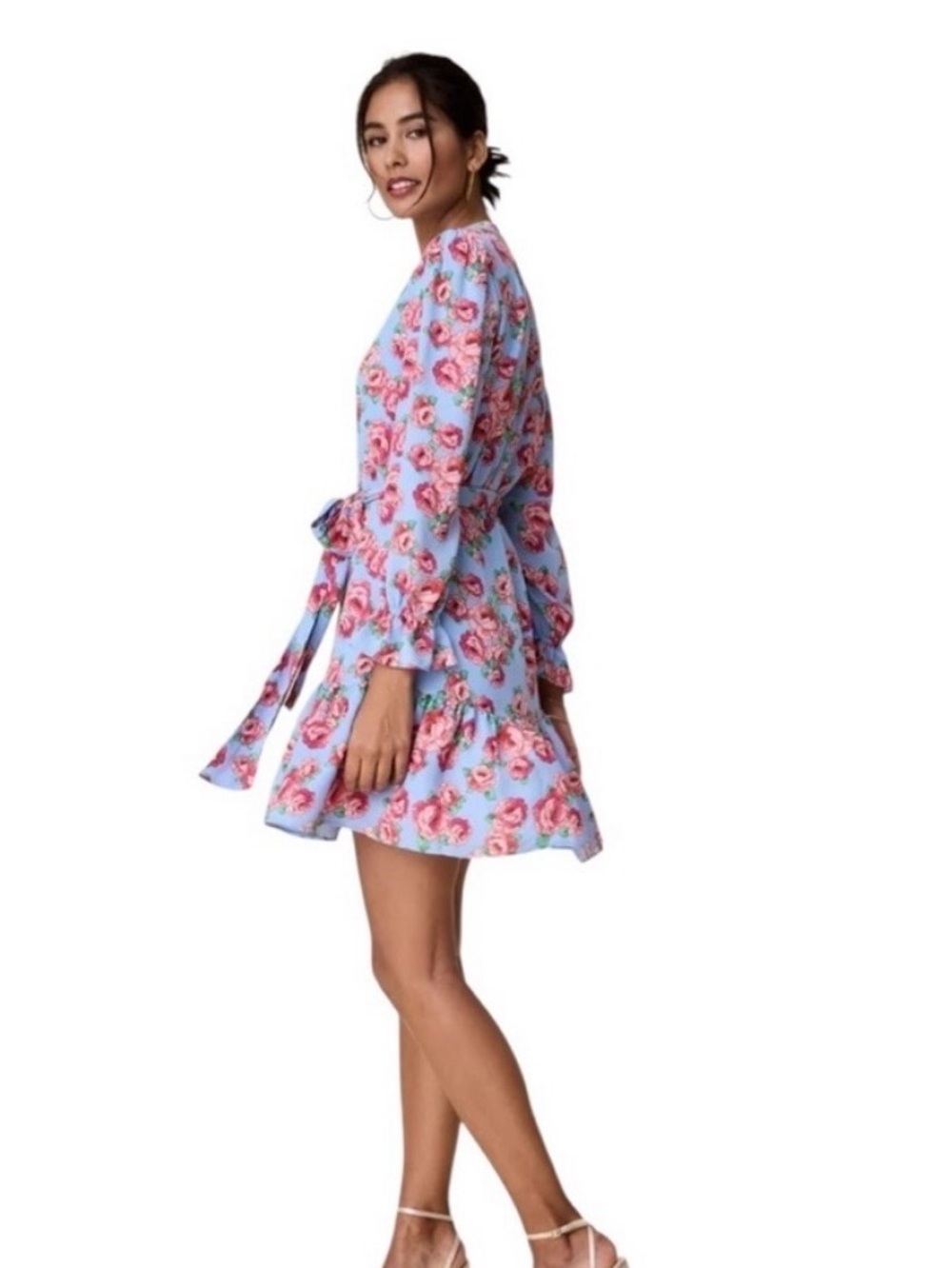 GORGEOUS UnTuckit Spring Floral Tie-Waist Mini Dress in Light Blue & Rose - Picture 4 of 9